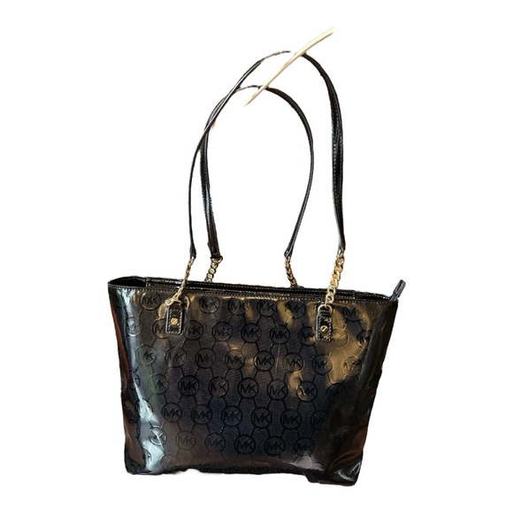 Michael Kors Black Patent Leather Purse Handbag - Gold Chain Straps. - Picture 2 of 15